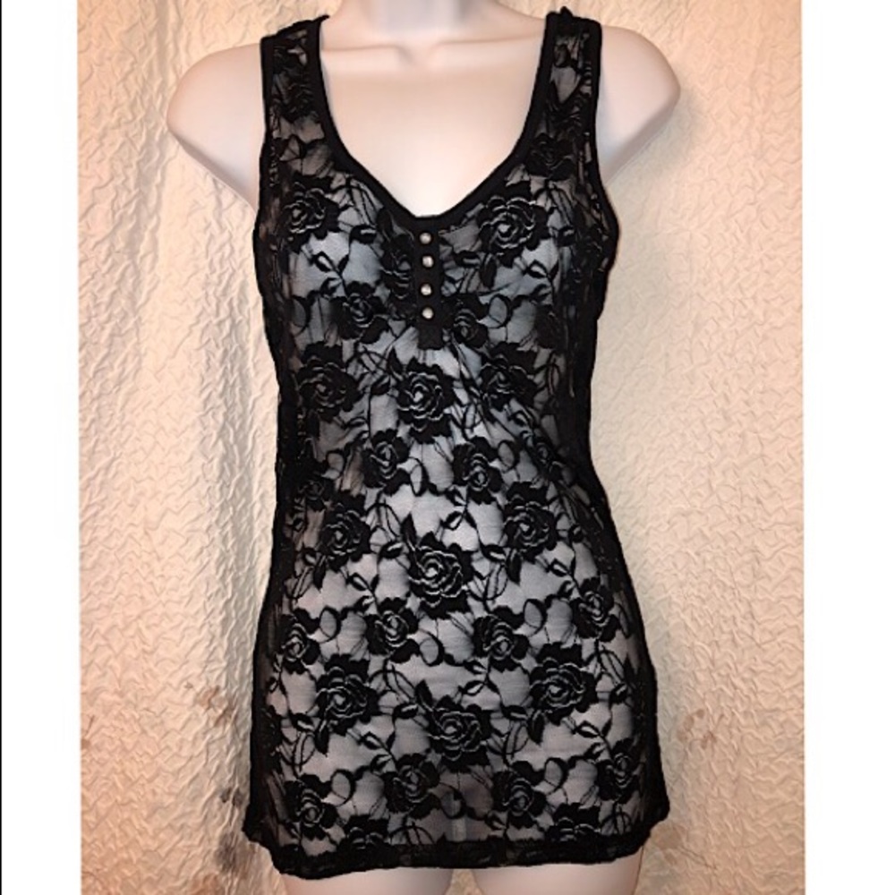 💎color Story black Lace sheer tank💎